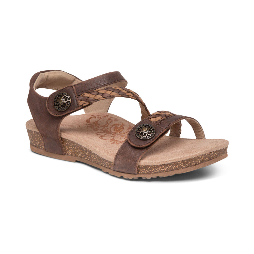 Aetrex Women's Jillian Braided Quarter Strap Sandals - Brown | USA CFWKX6Y